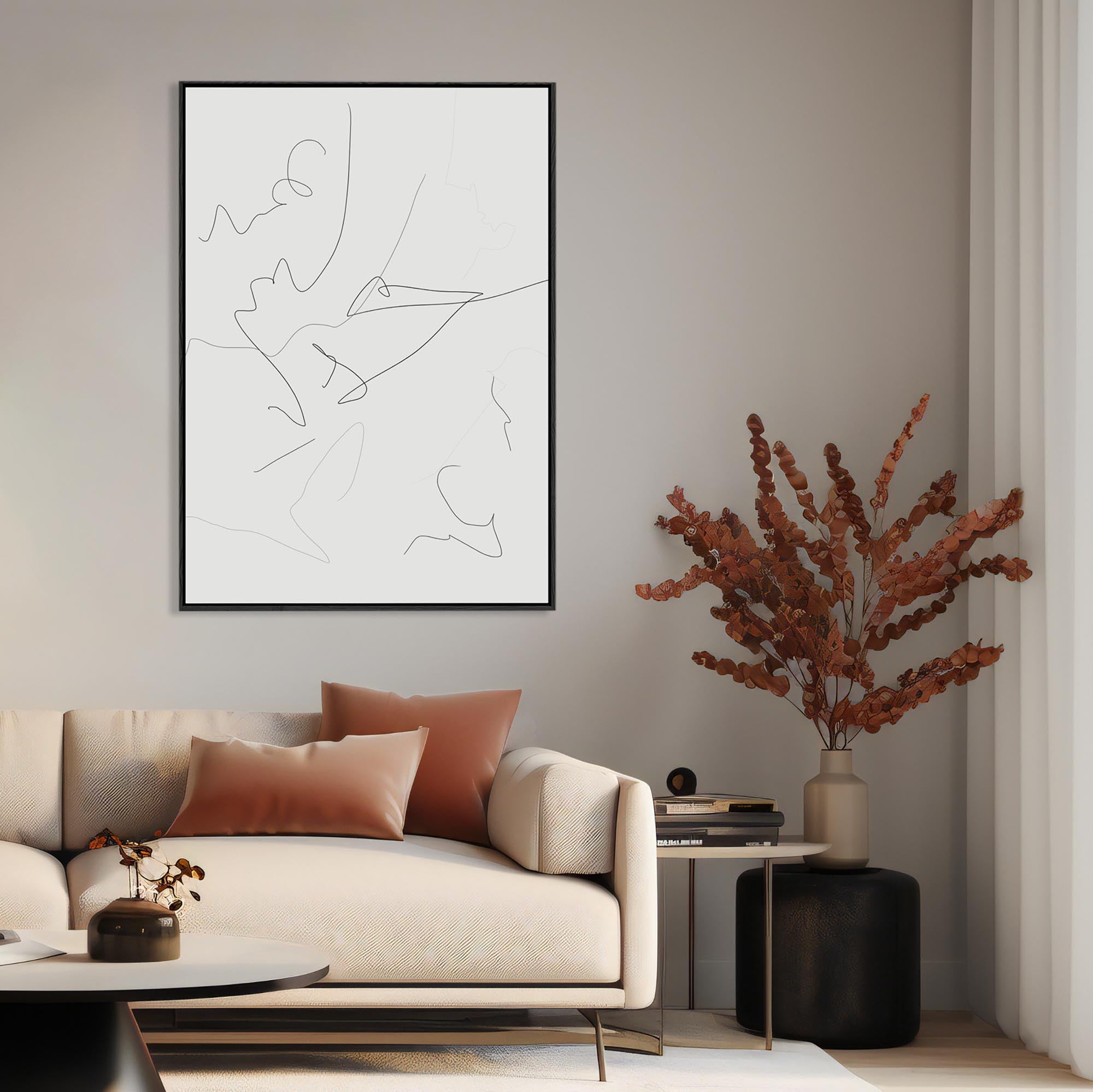 Abstract Line Art Framed Canvas-Abstract House