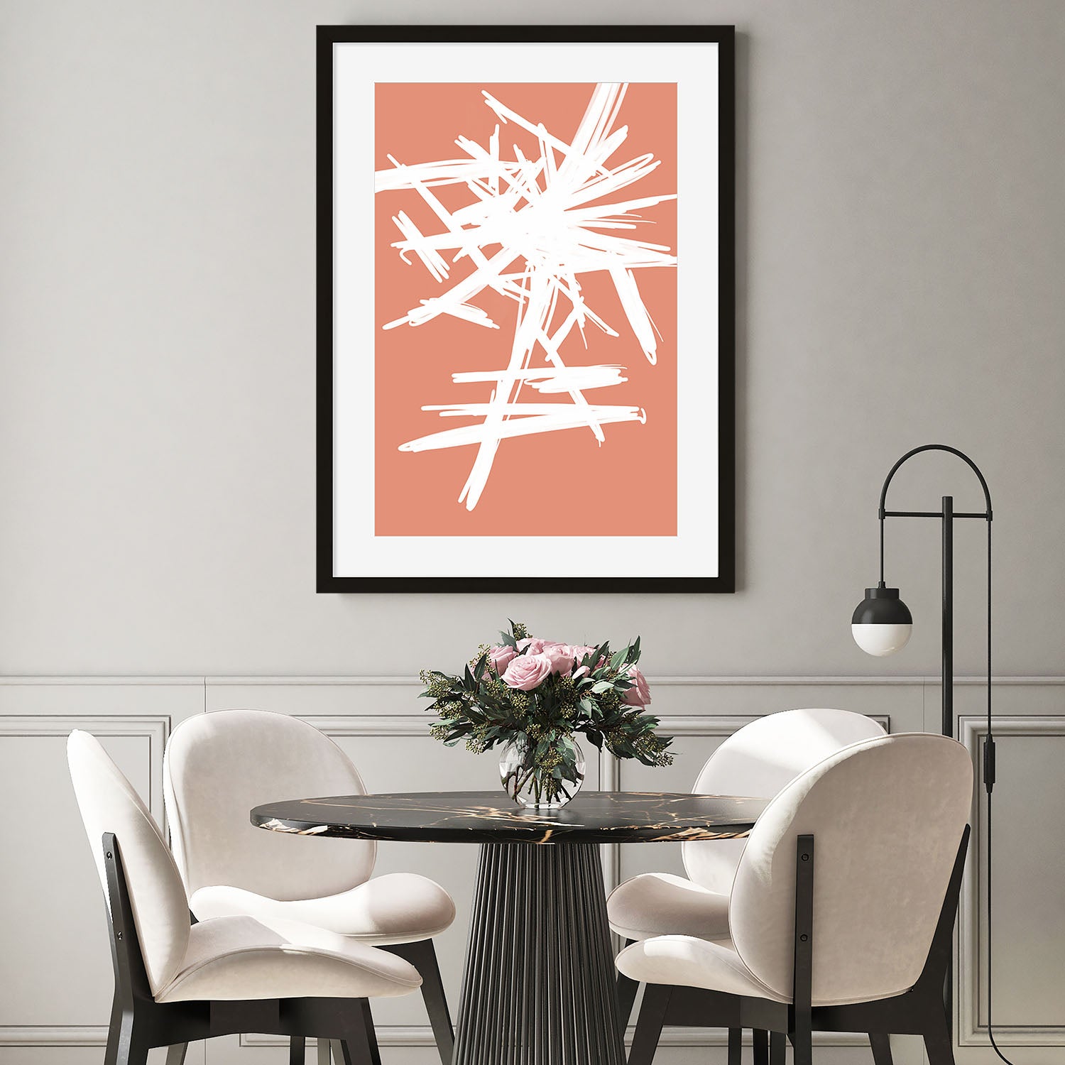 White And Orange Sketch Art Print-Abstract House