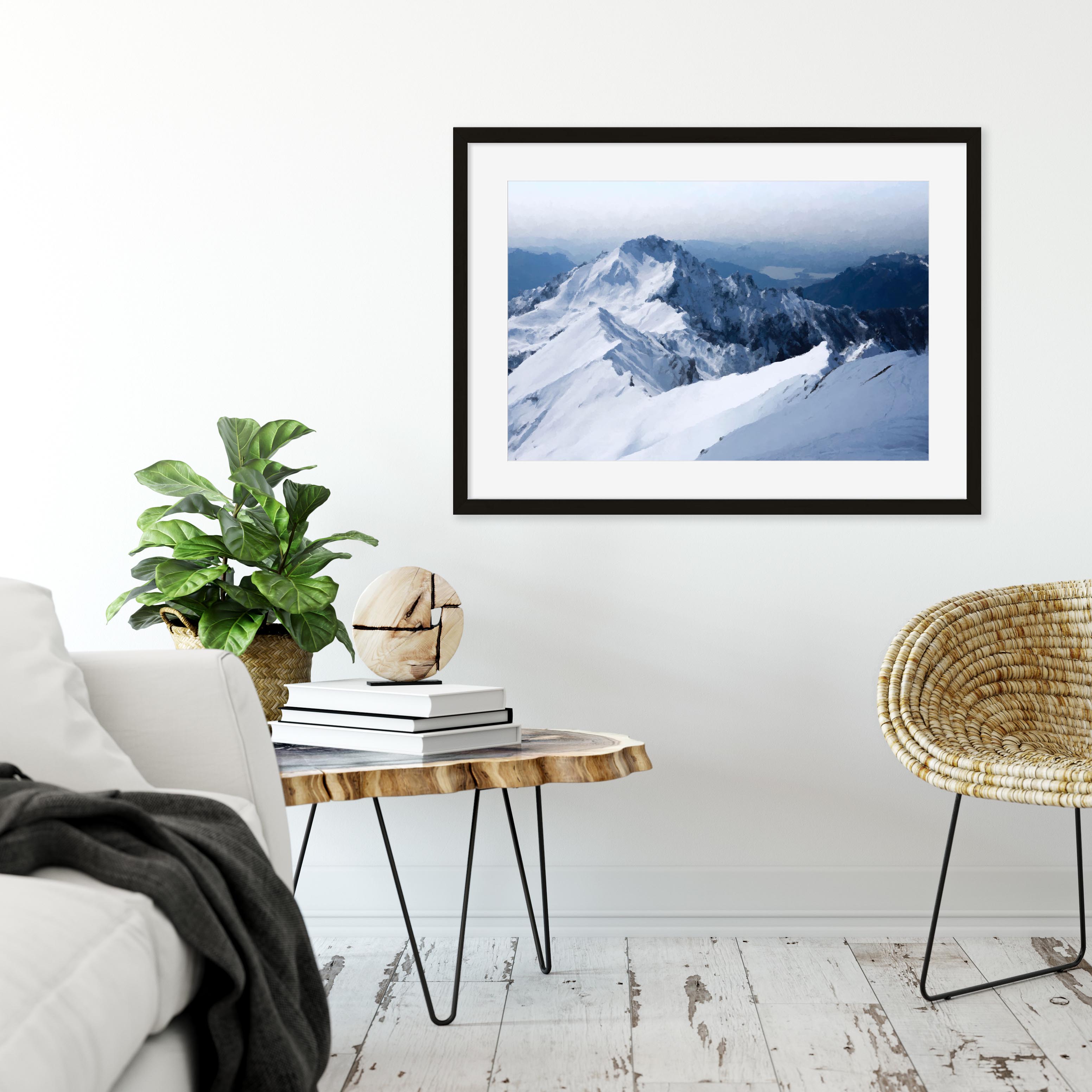 Snowy Mountain Impressionist Art Print-Abstract House