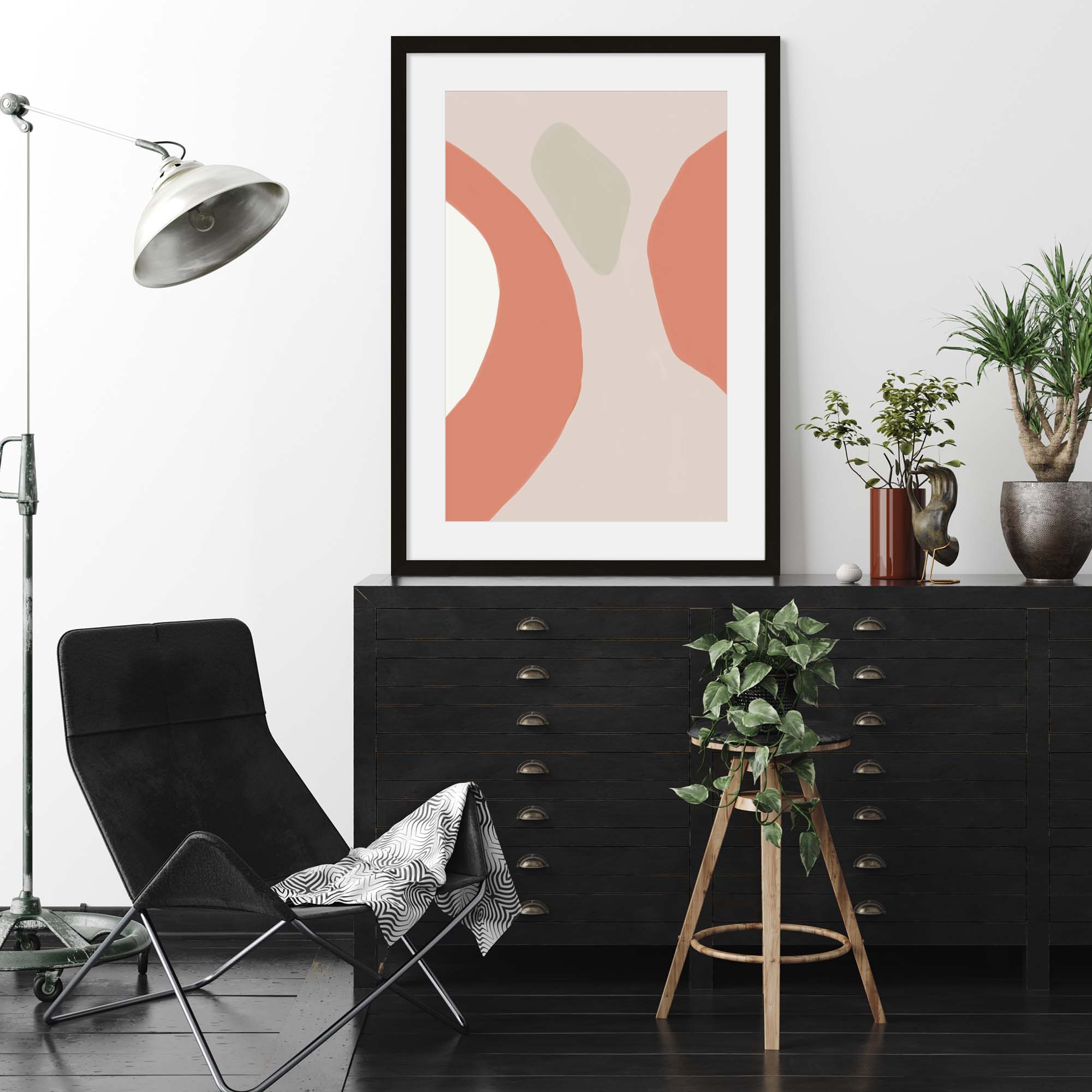 Soft Orange Abstract Art Print-Abstract House