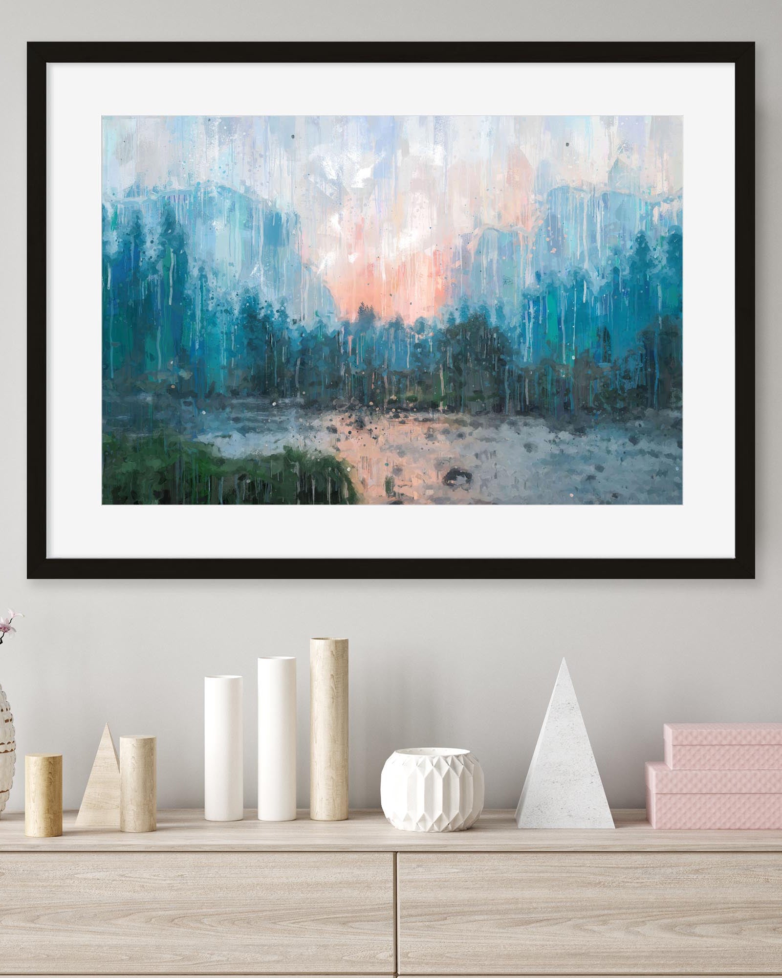 Sunset Landscape Fine Framed Art-Abstract House