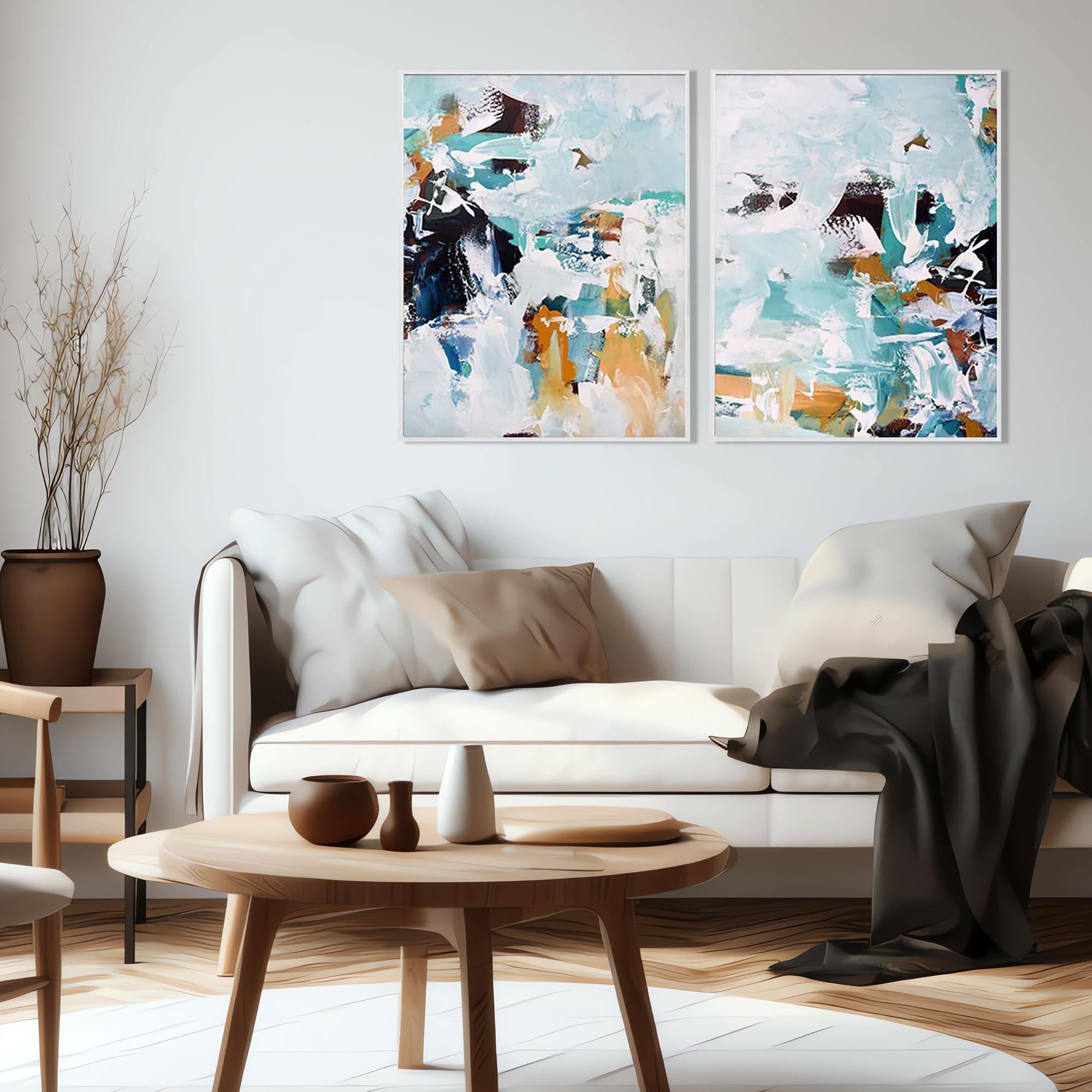Teal Abstract Colours Canvas Set Of 2-Abstract House
