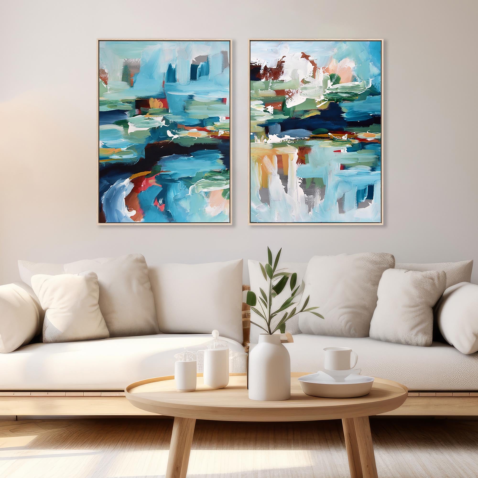 Teal Still Waters - Print Set Of 2-Abstract House