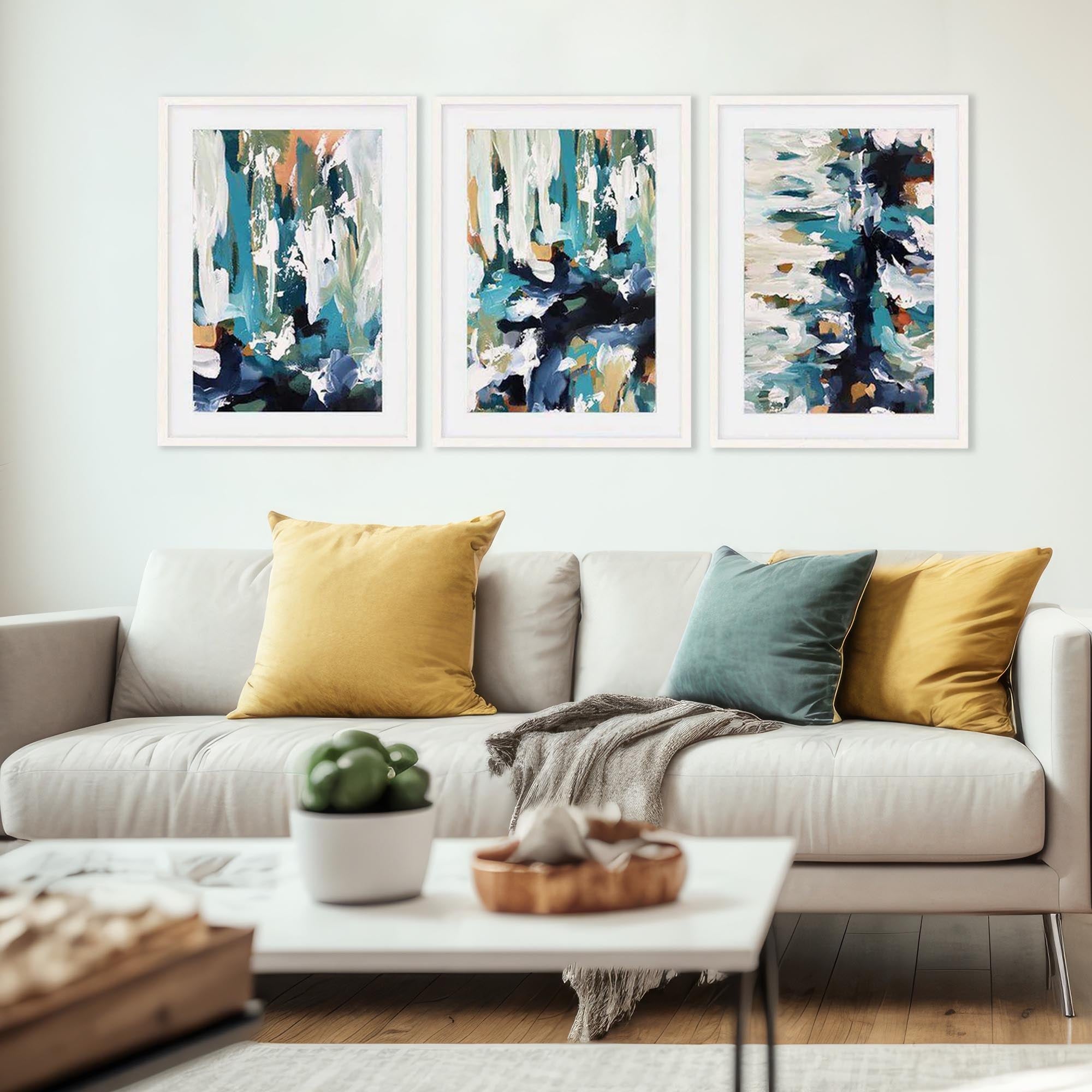Textured Abstract Teal - Print Set Of 3-Abstract House