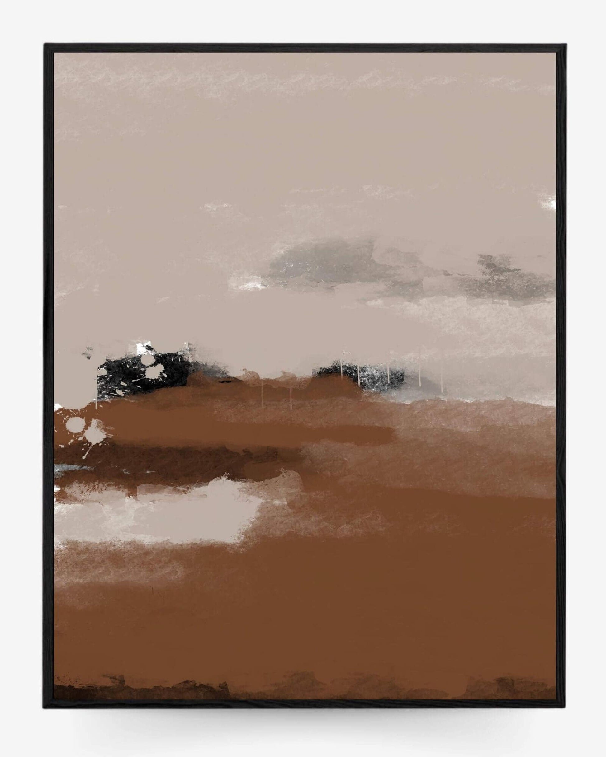 Abstract art print with brown and beige tones on a white background