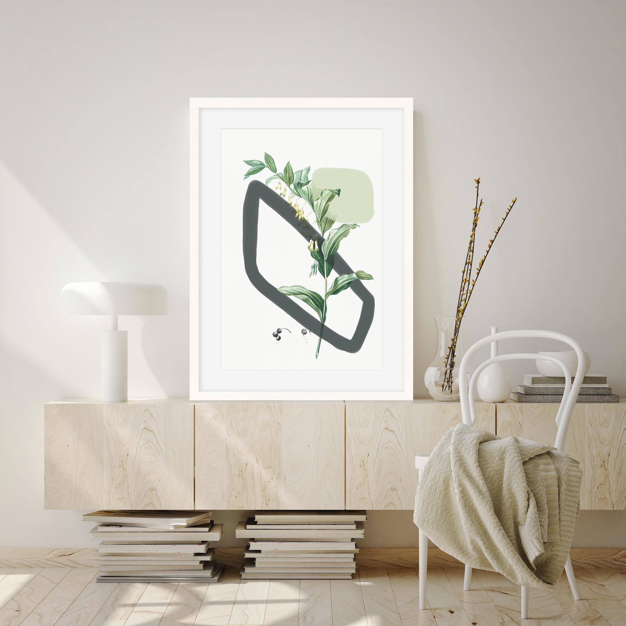Vintage Plant With Shapes Art Print-Abstract House