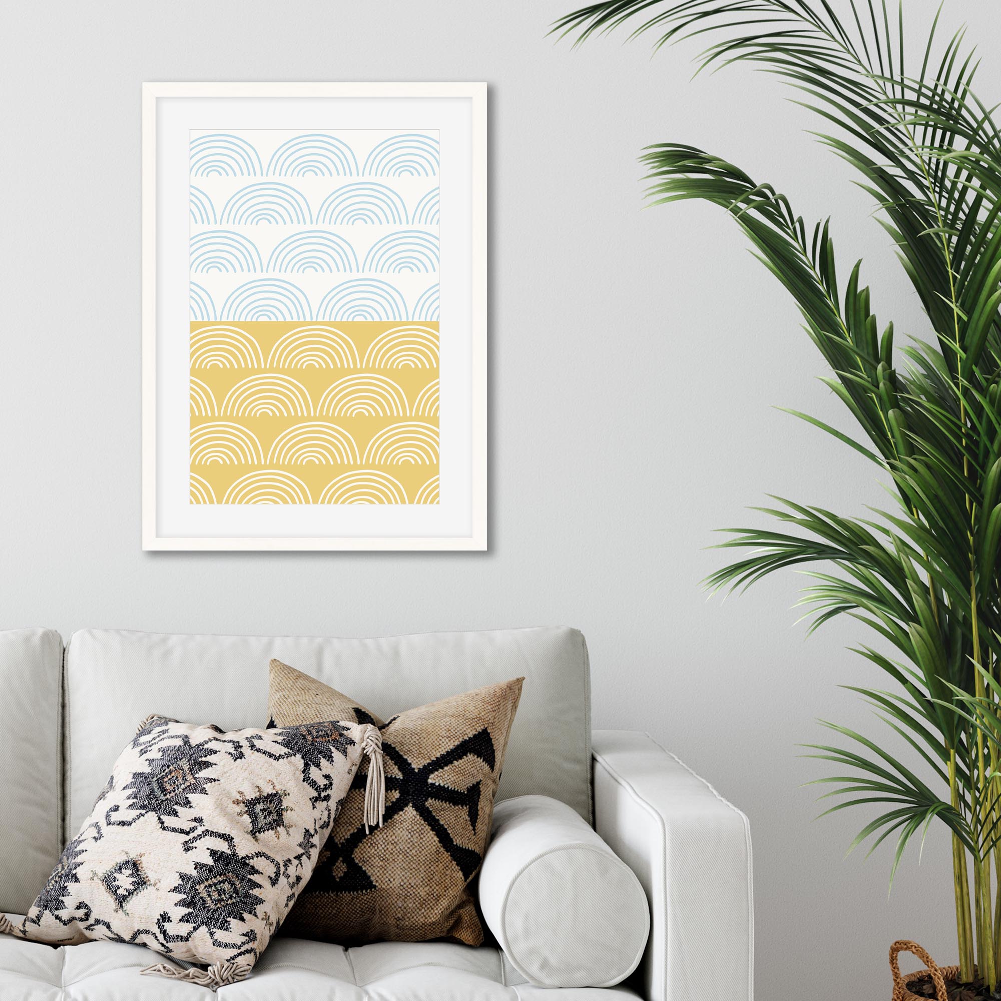 Waves Pattern Yellow & Blue Art Print