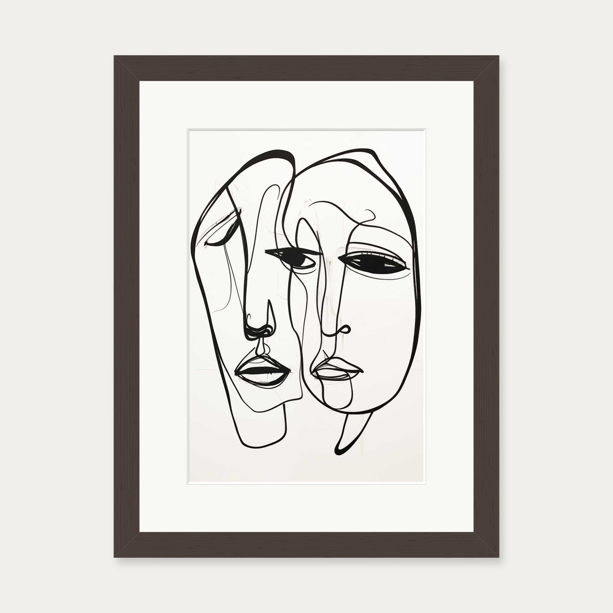A Pair Of Faces Art Print — 30 x 40 cm — Brown Frame