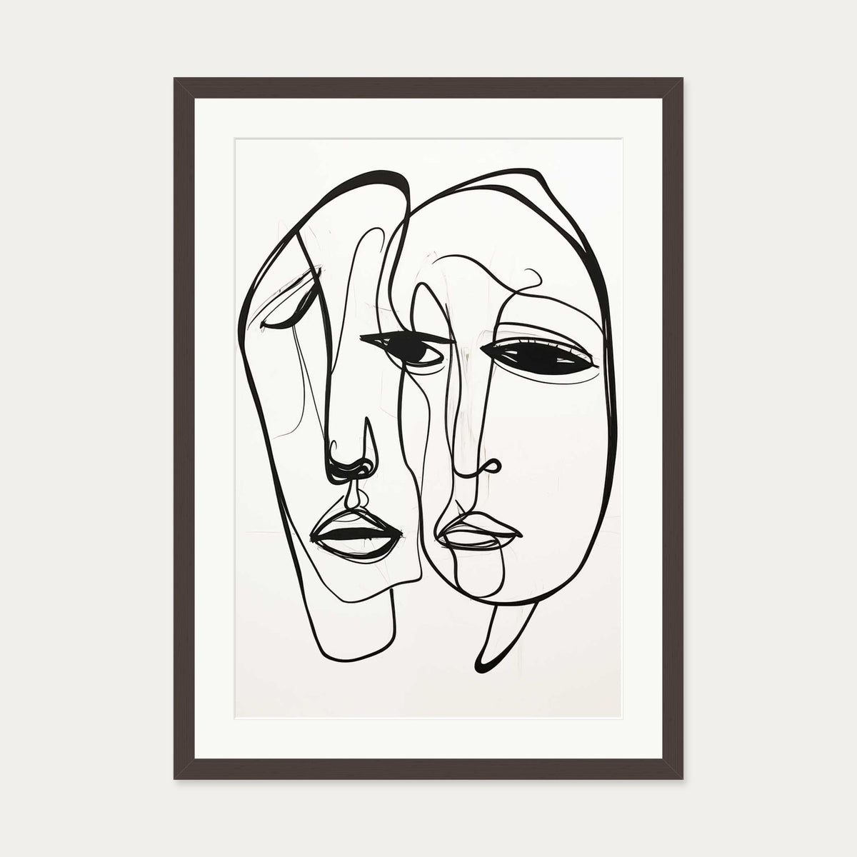 A Pair Of Faces Art Print — 50 x 70 cm — Brown Frame