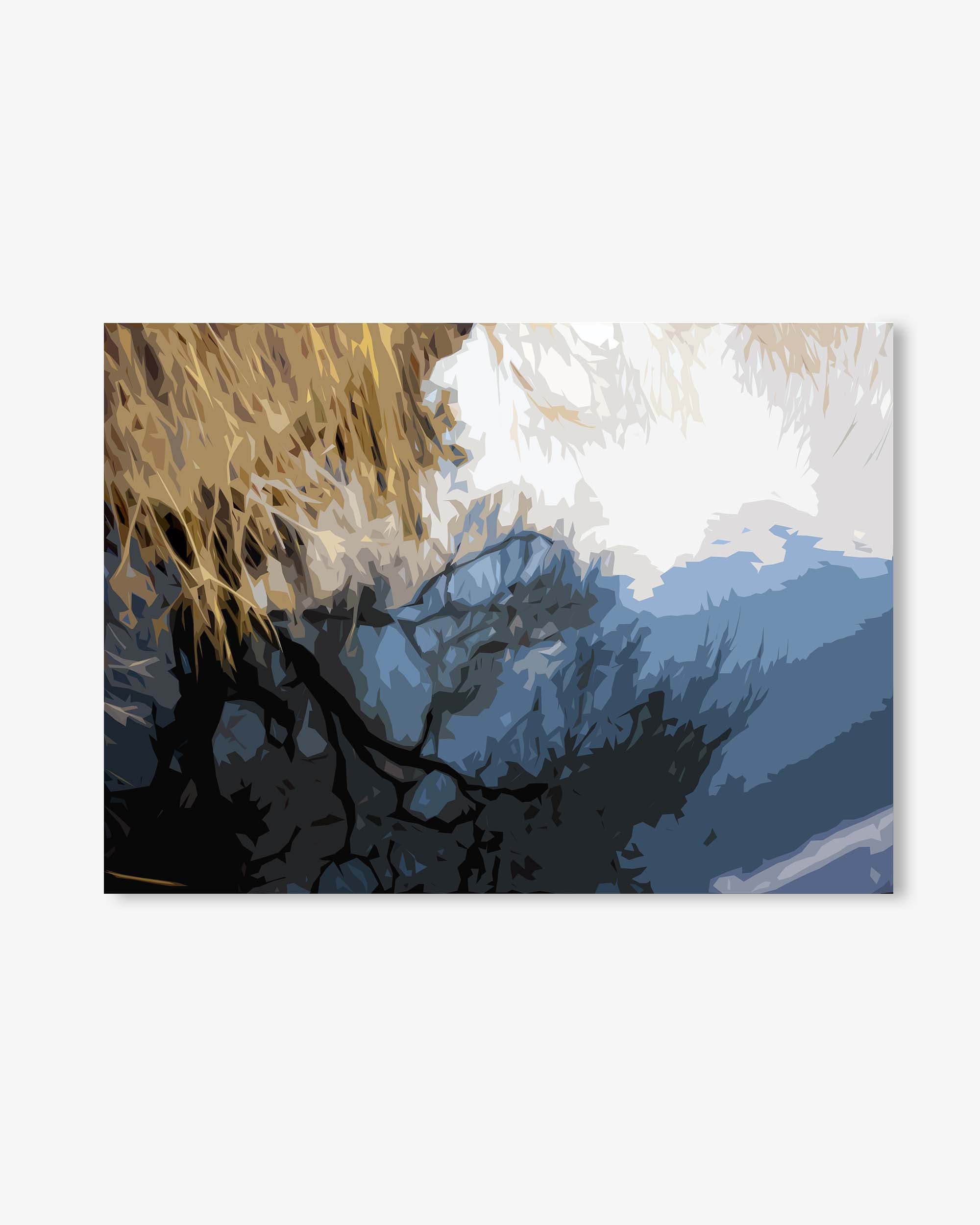 Reflection of trees and sky on water with reeds in the foreground