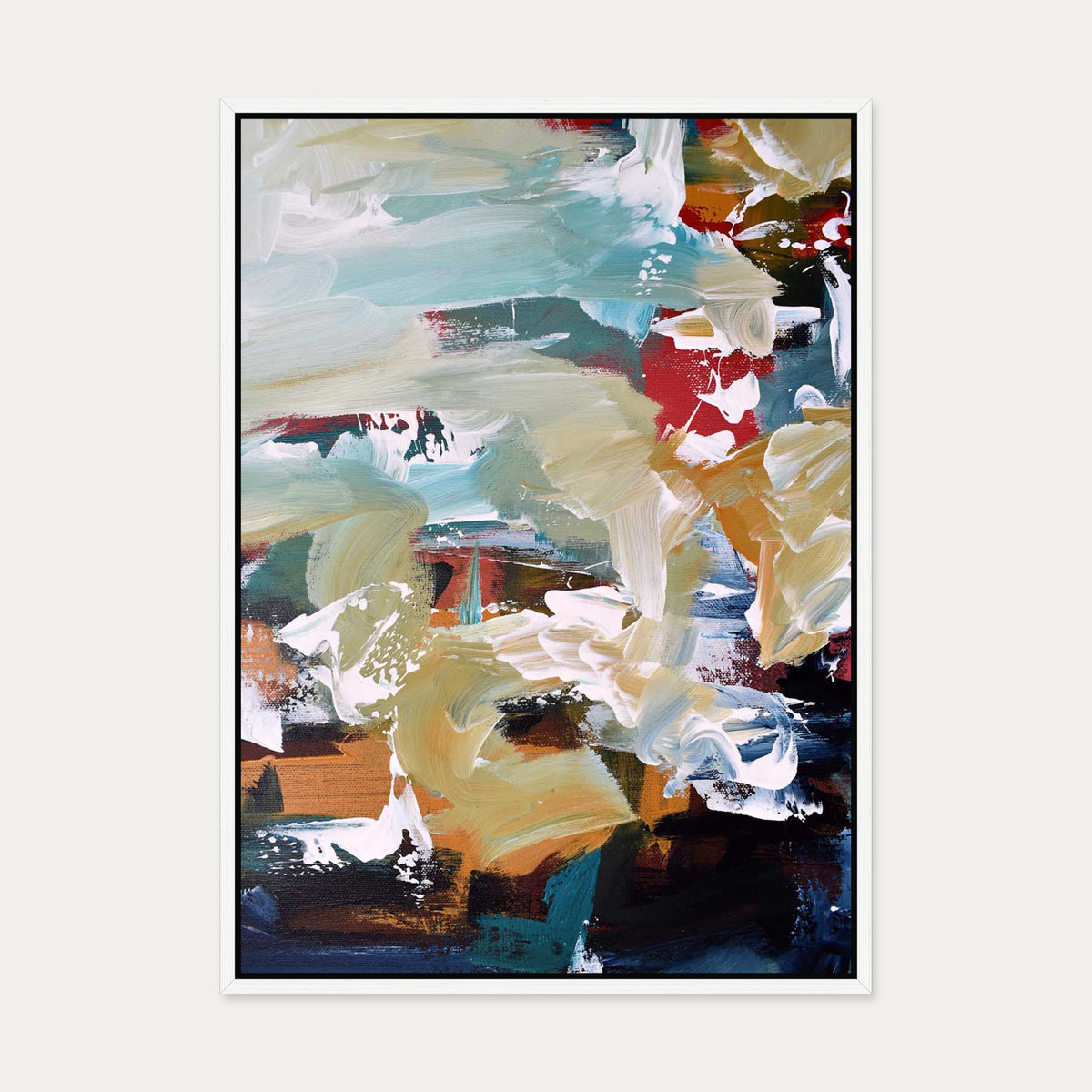 Abstract 107 Canvas Art — 50 x 70 cm — White Frame