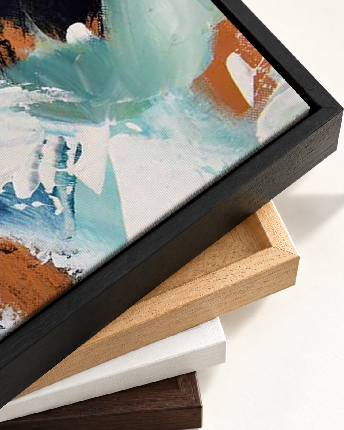 Abstract 218 Canvas Art — framed canvas corner and wrapped canvas detail
