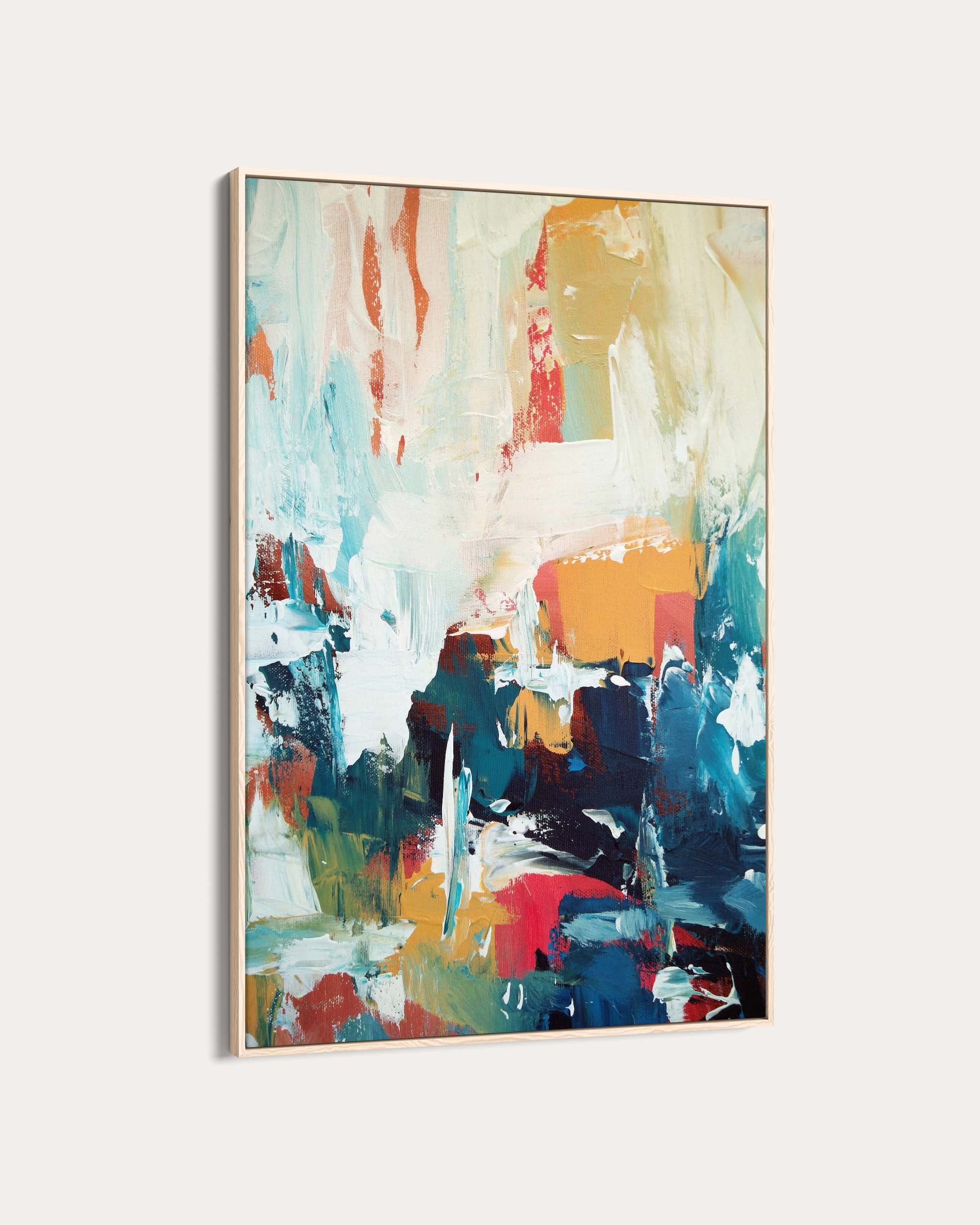 Abstract painting with colorful brush strokes on a white background