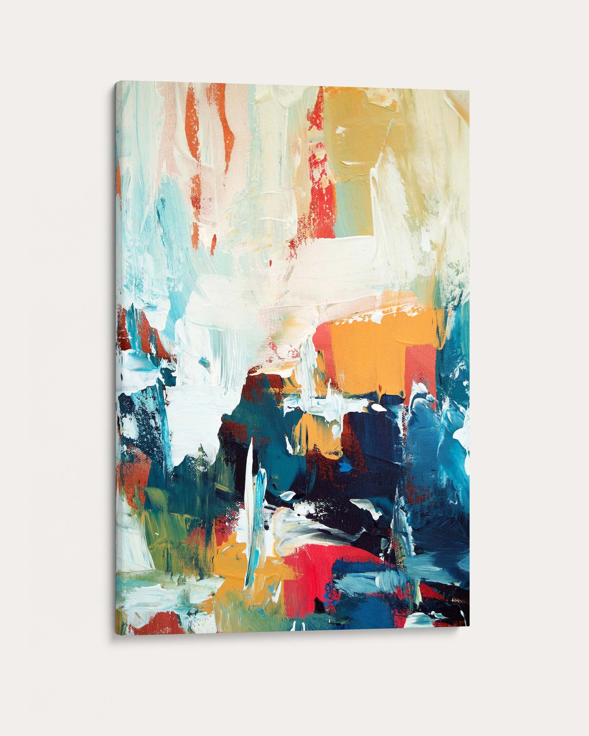 Abstract art painting with multicolor brush strokes on a white background