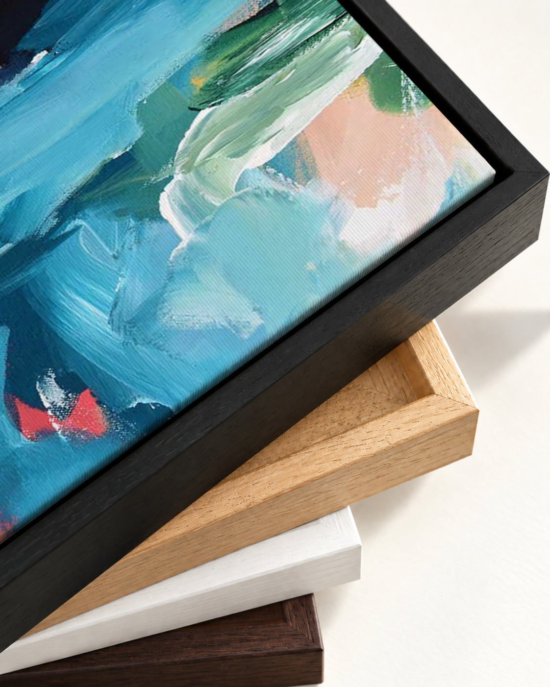 Abstract 353 Canvas Art — framed canvas corner and wrapped canvas detail