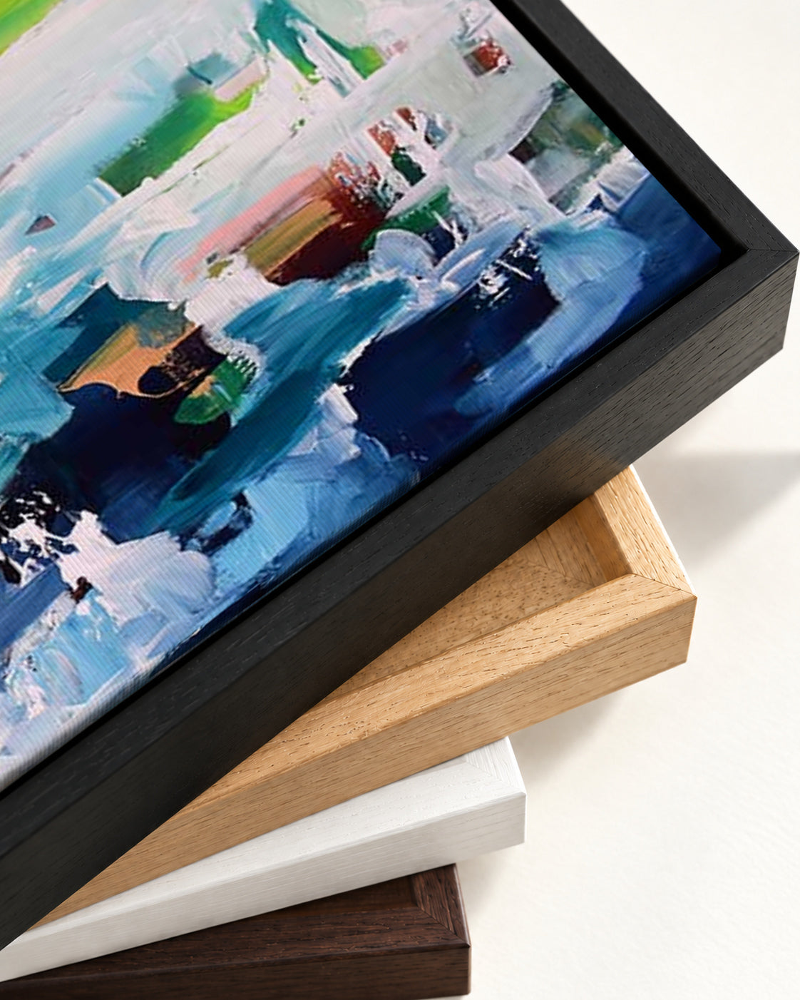 Abstract 395 Canvas Art — framed canvas corner and wrapped canvas detail