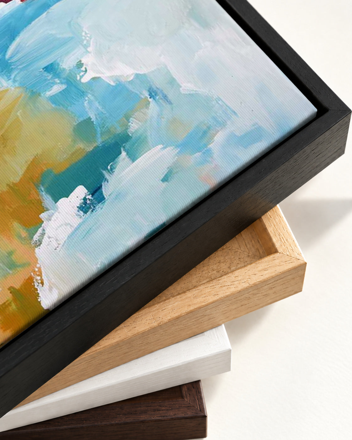 Abstract 410 Canvas Art — framed canvas corner and wrapped canvas detail