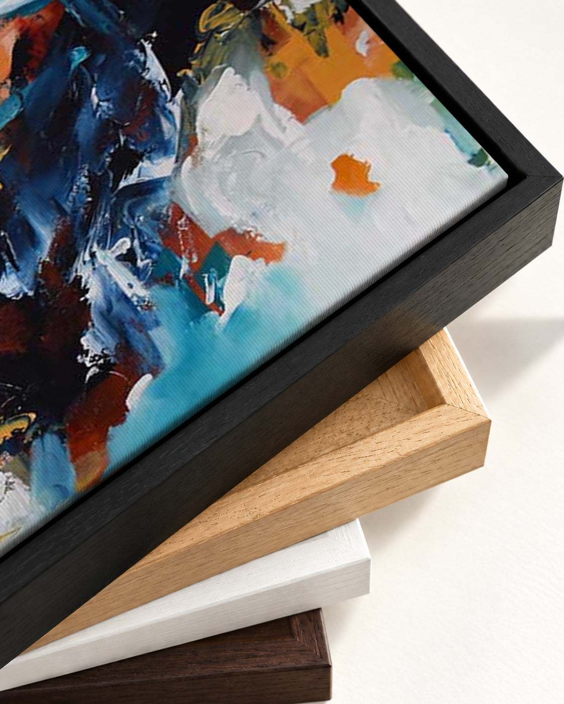 Abstract 423 Canvas Art — framed canvas corner and wrapped canvas detail