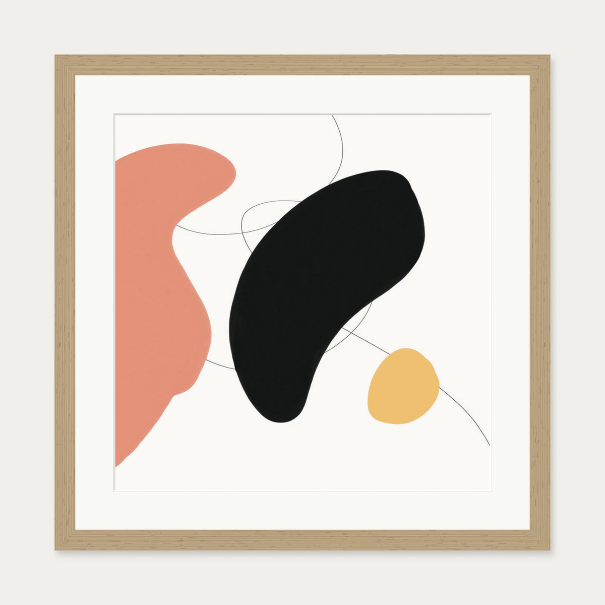 Abstract Bean Shapes Art Print — 50 x 50 cm — Oak Frame