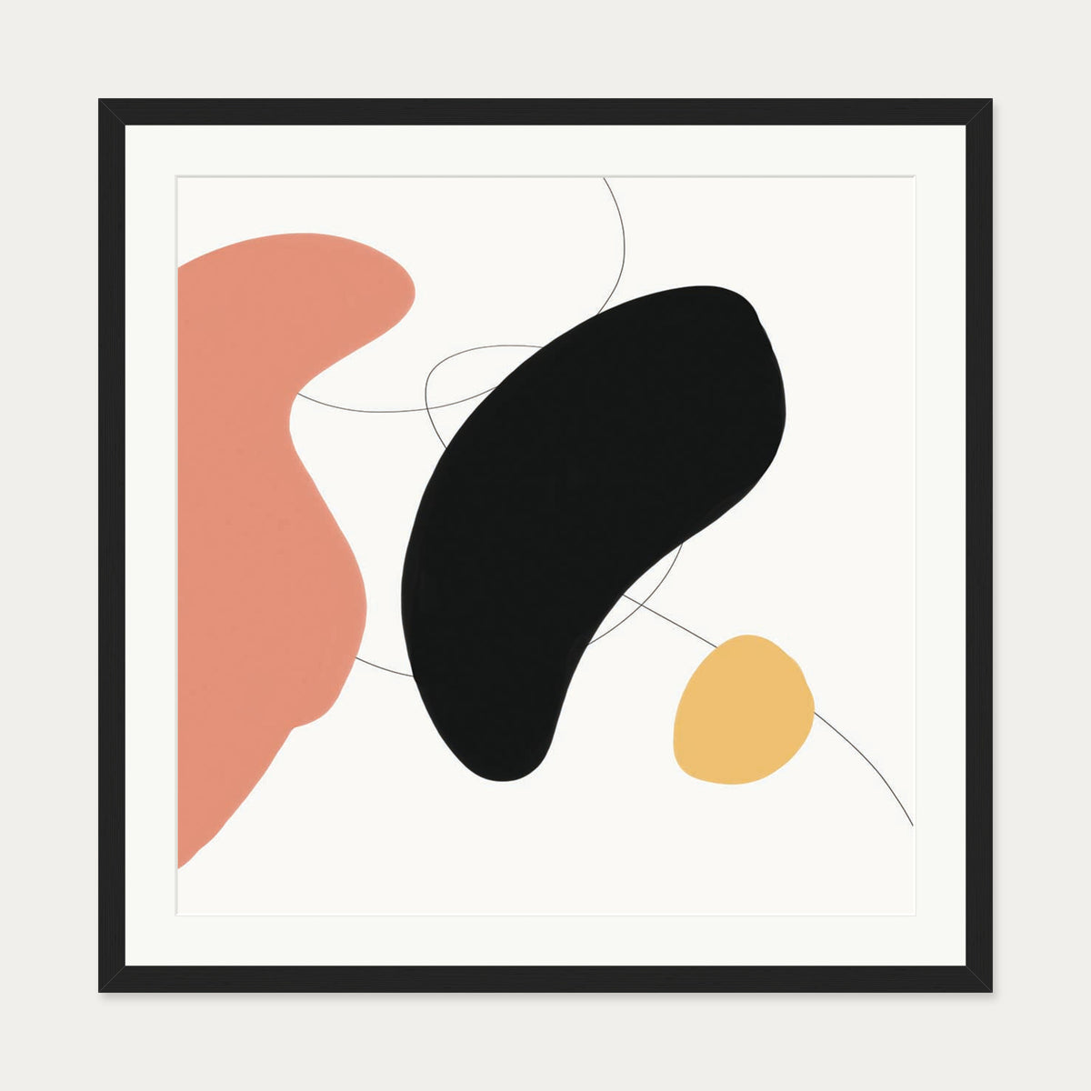 Abstract Bean Shapes Art Print — 70 x 70 cm — Black Frame
