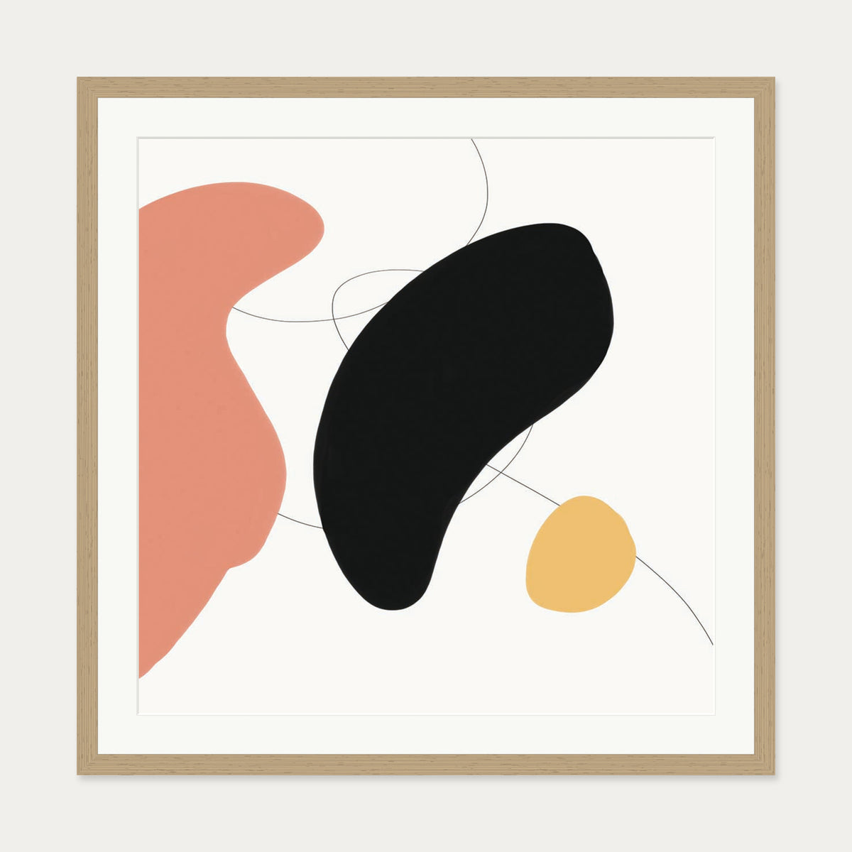 Abstract Bean Shapes Art Print — 70 x 70 cm — Oak Frame