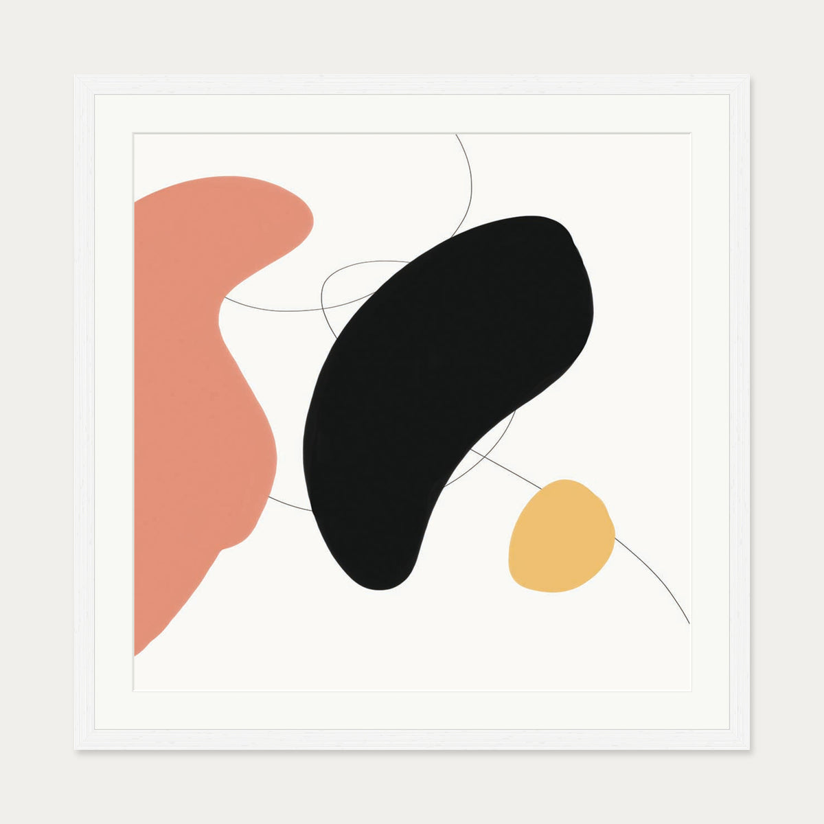 Abstract Bean Shapes Art Print — 70 x 70 cm — White Frame