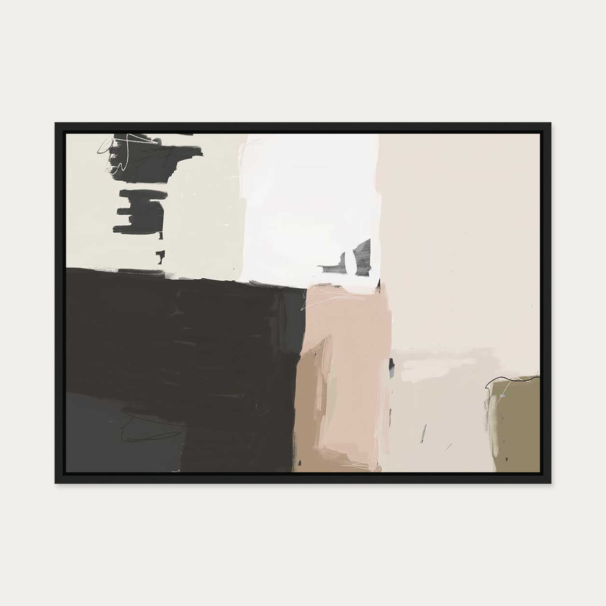 Abstract Beige Canvas Art — 50 x 70 cm — Black Frame