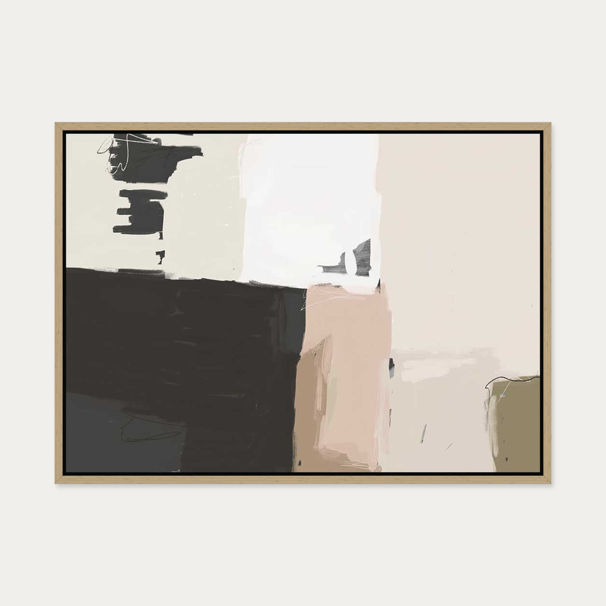 Abstract Beige Canvas Art — 50 x 70 cm — Oak Frame