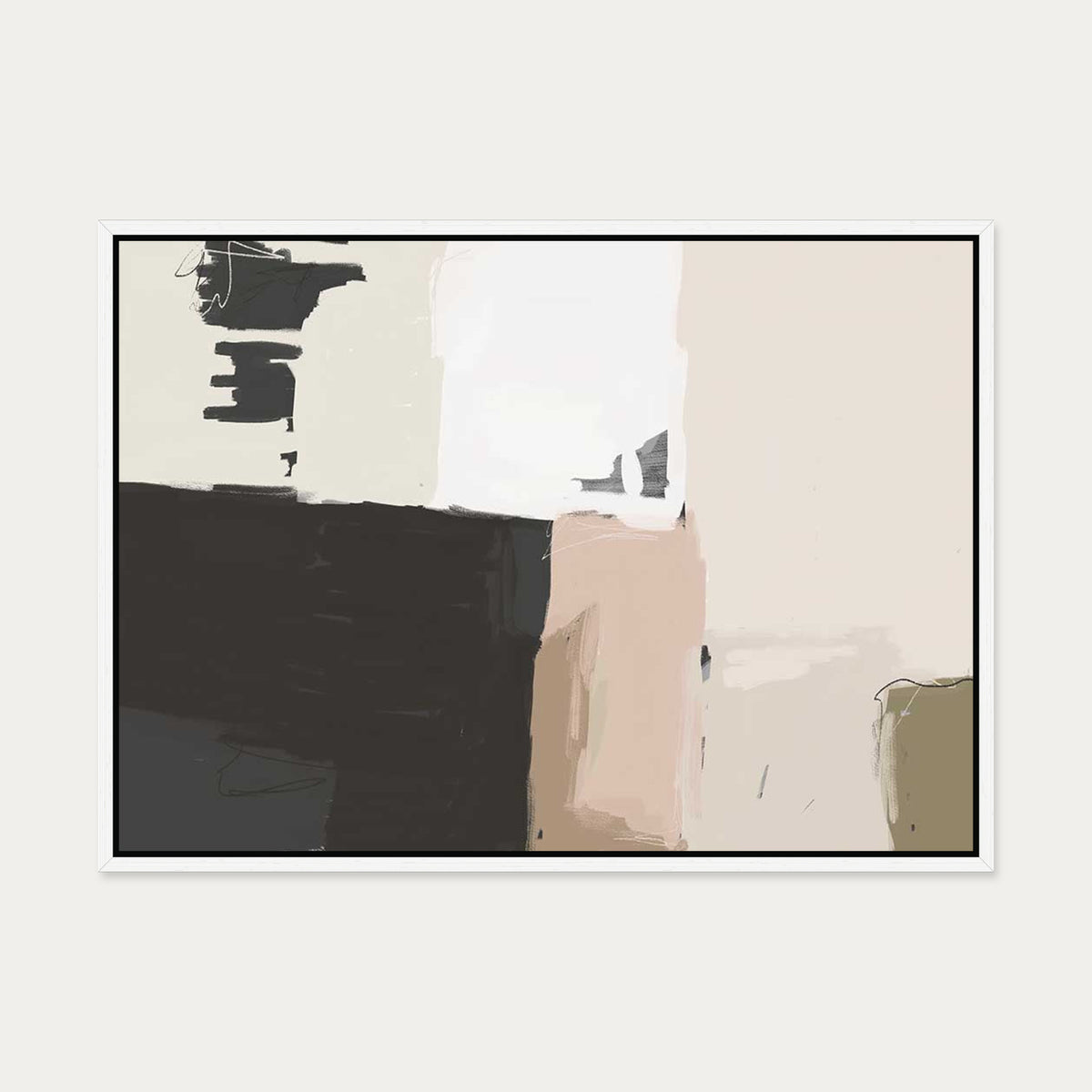 Abstract Beige Canvas Art — 50 x 70 cm — White Frame
