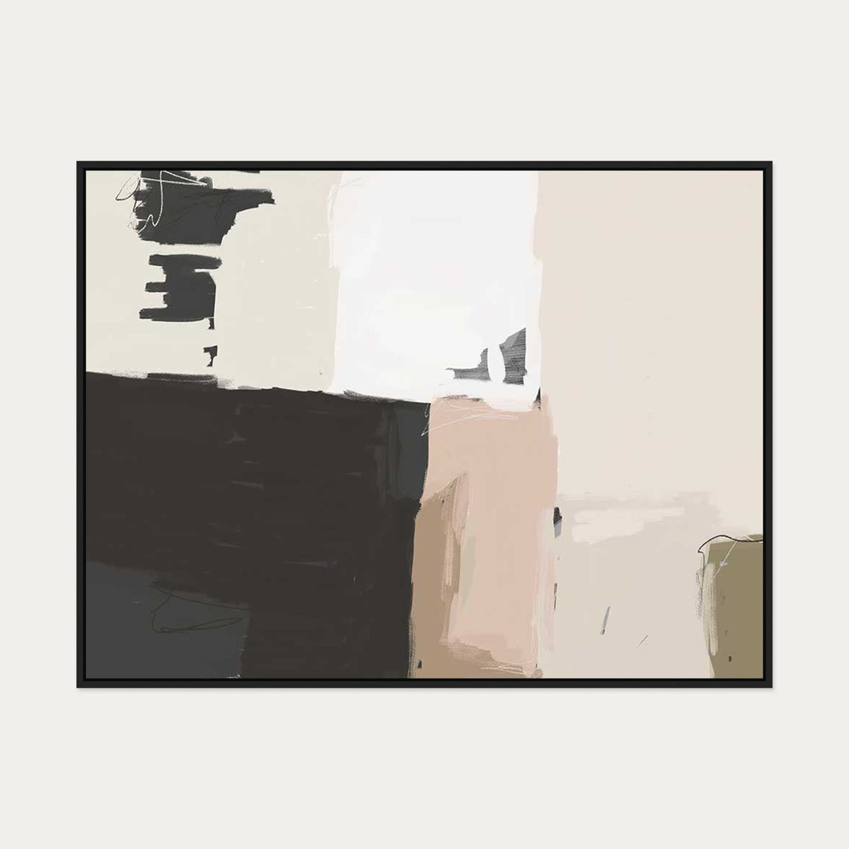 Abstract Beige Canvas Art — 90 x 120 cm — Black Frame