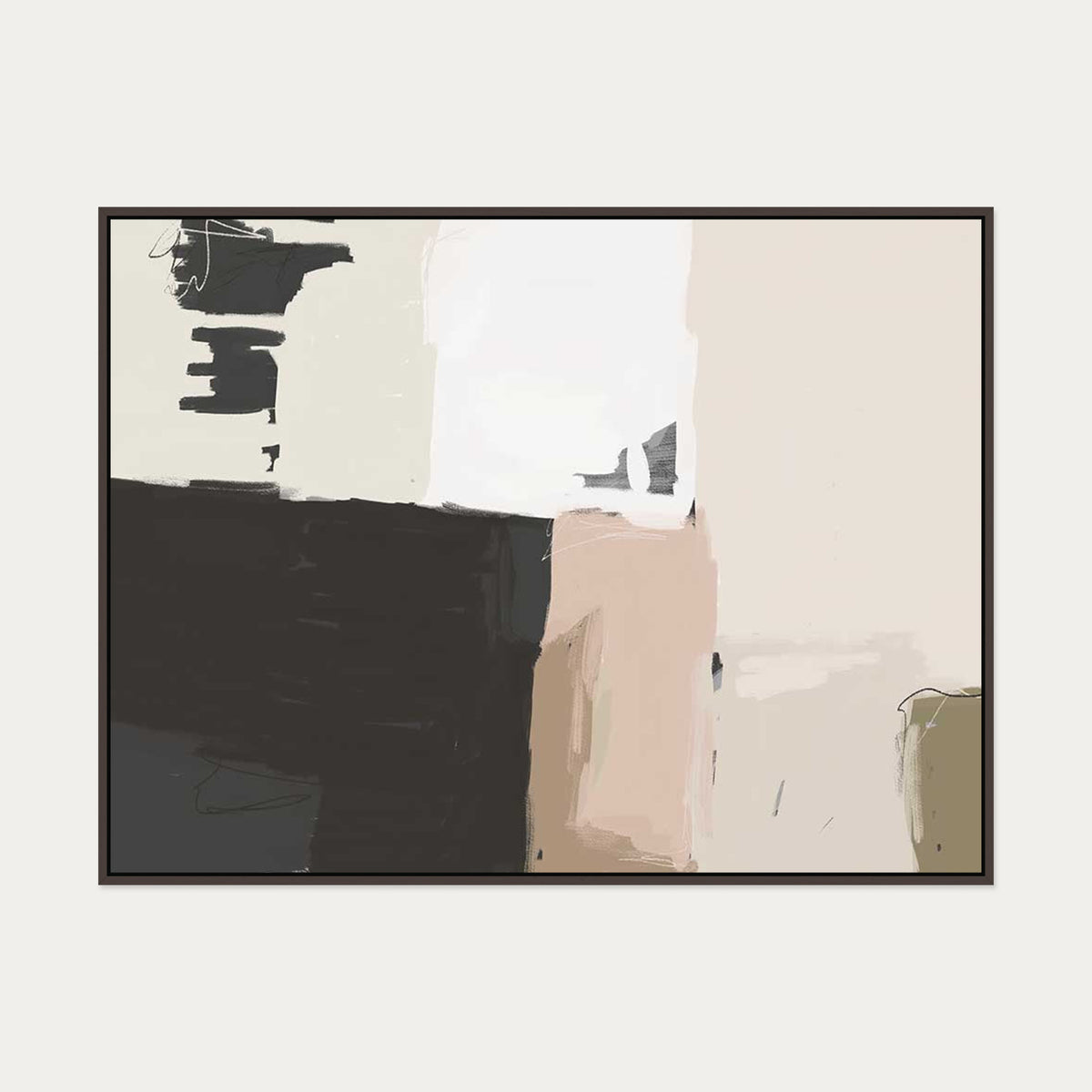 Abstract Beige Canvas Art — 90 x 120 cm — Brown Frame