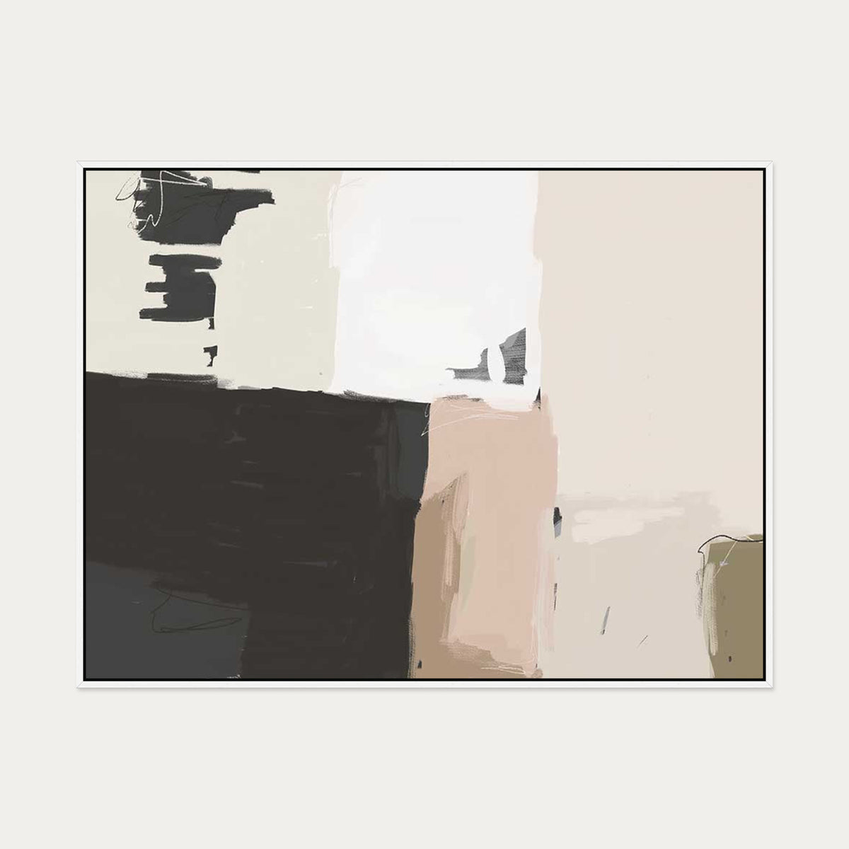 Abstract Beige Canvas Art — 90 x 120 cm — White Frame