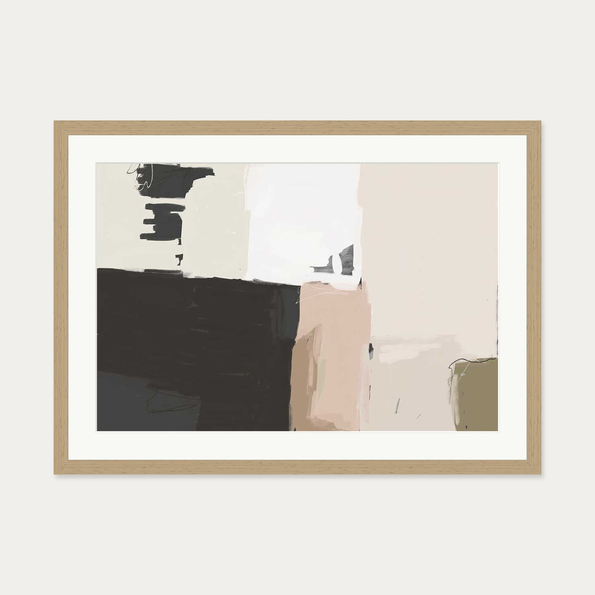 Abstract Beige Art Print — 50 x 70 cm — Oak Frame