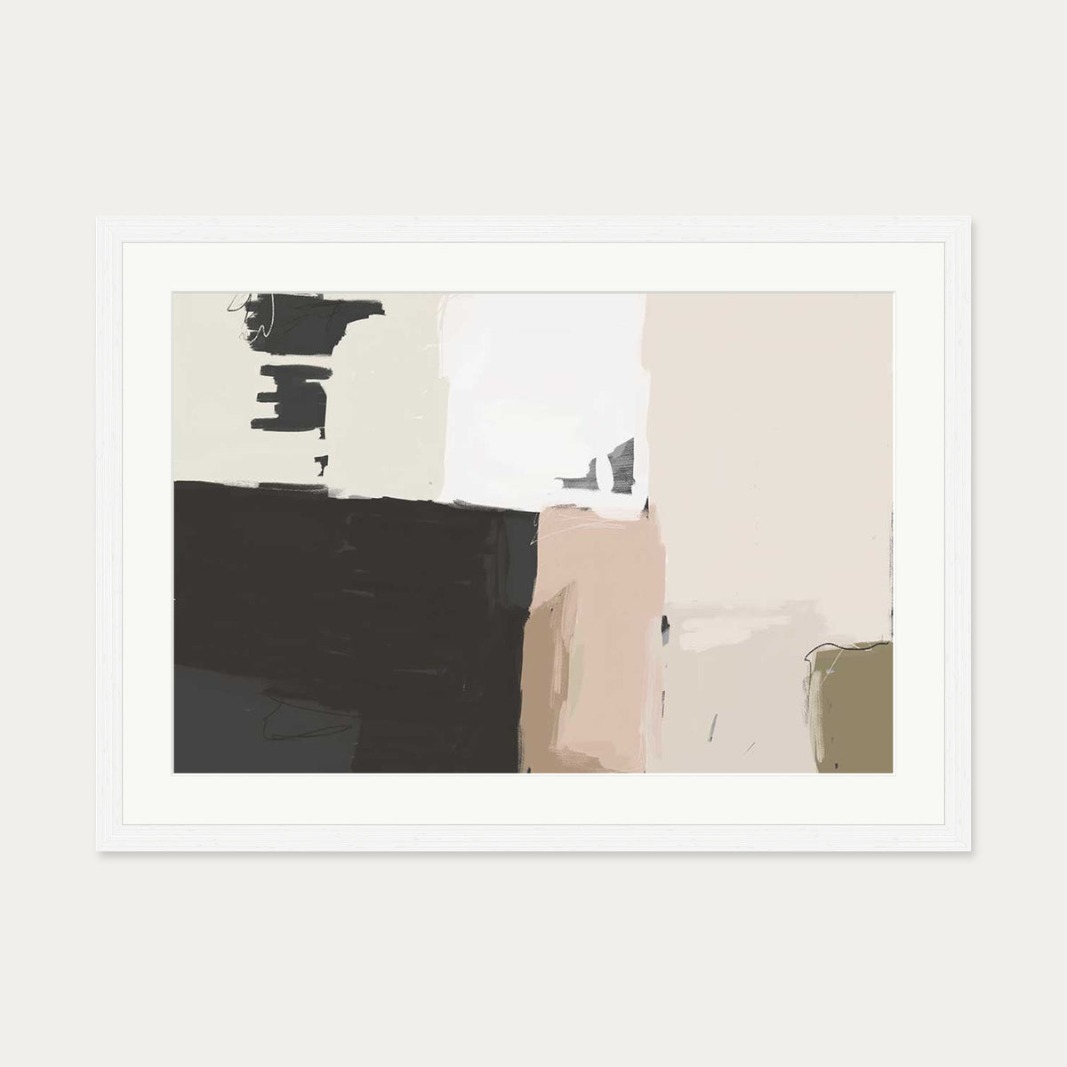 Abstract Beige Art Print — 50 x 70 cm — White Frame