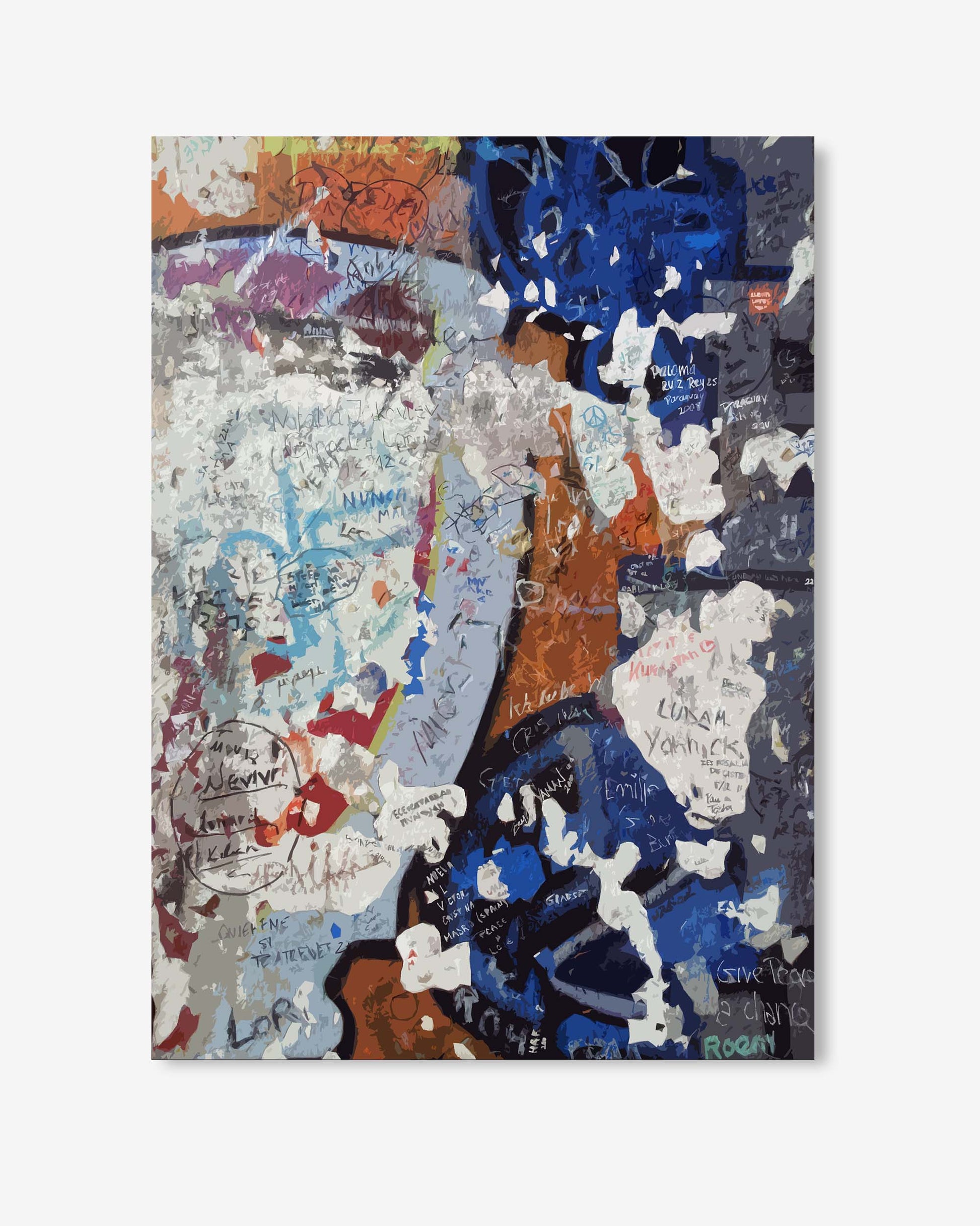 Abstract art piece with multicolors on a white background