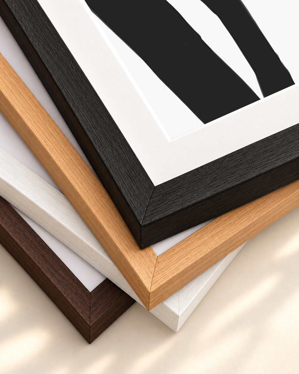 Abstract Black Lines Art Print — framed print corner with 5 cm mount and bevel