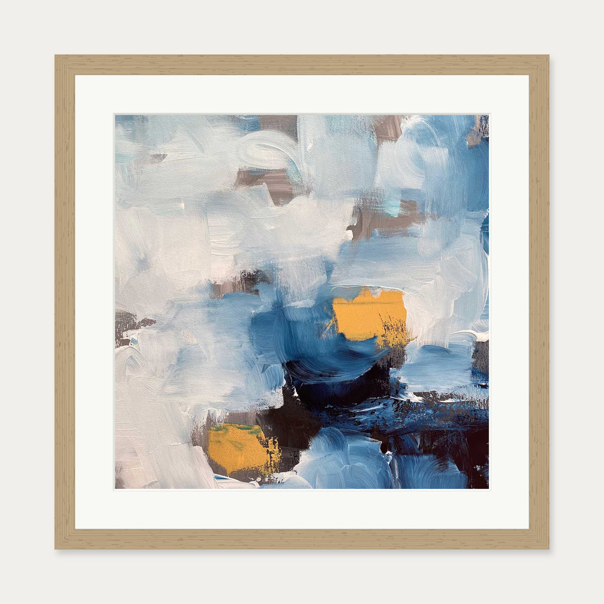 Abstract Blue Ocean Art Print — 50 x 50 cm — Oak Frame