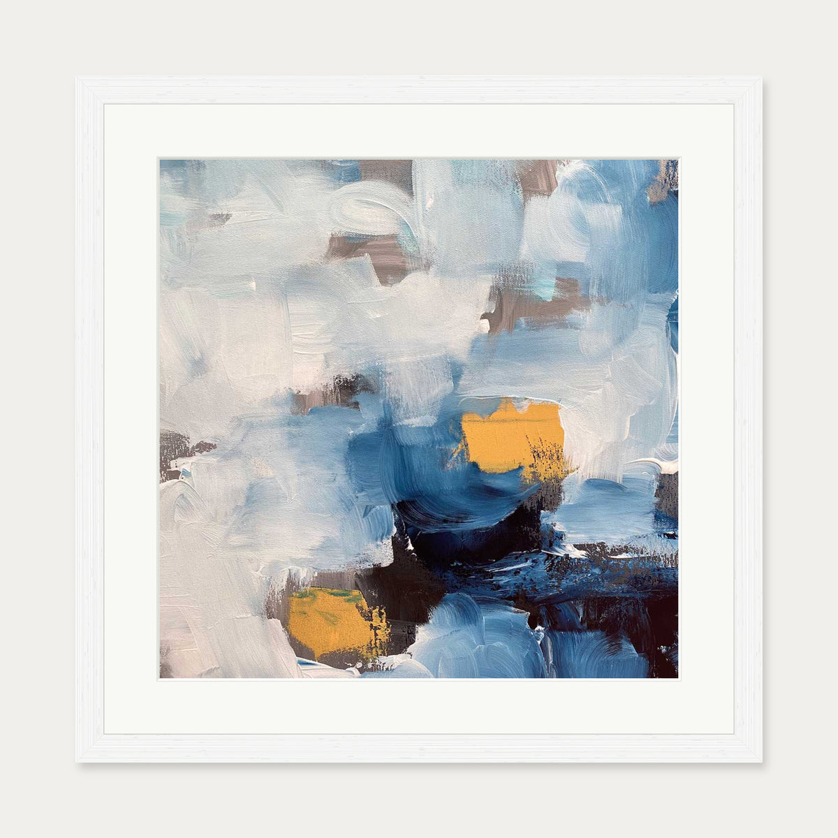 Abstract Blue Ocean Art Print — 50 x 50 cm — White Frame