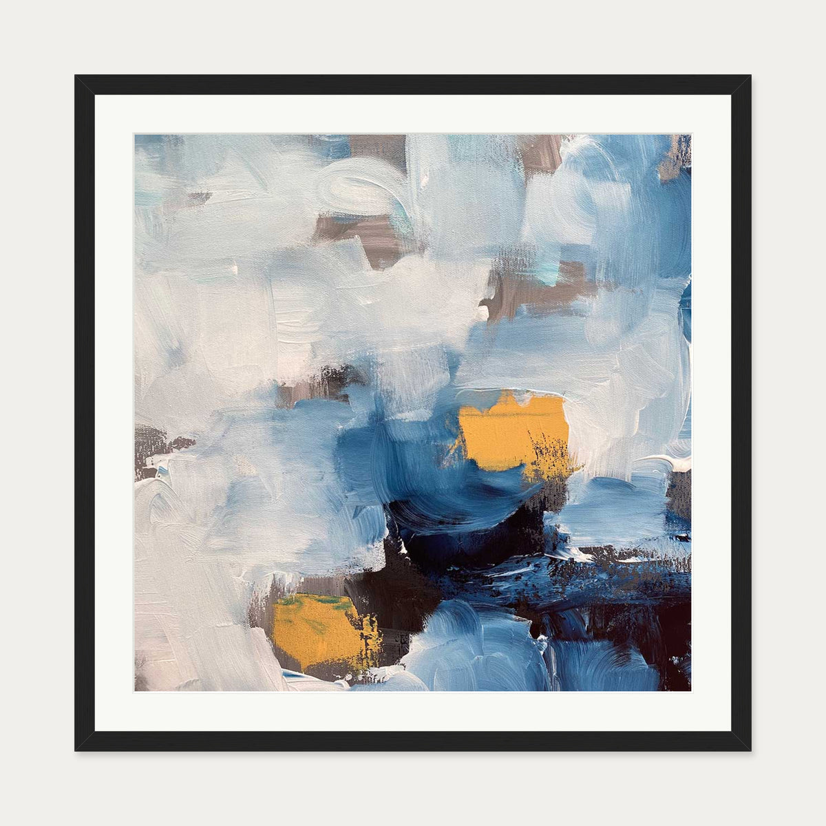 Abstract Blue Ocean Art Print — 70 x 70 cm — Black Frame