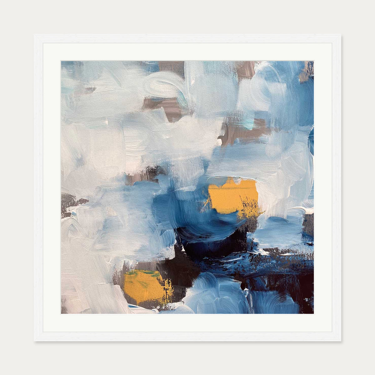Abstract Blue Ocean Art Print — 70 x 70 cm — White Frame