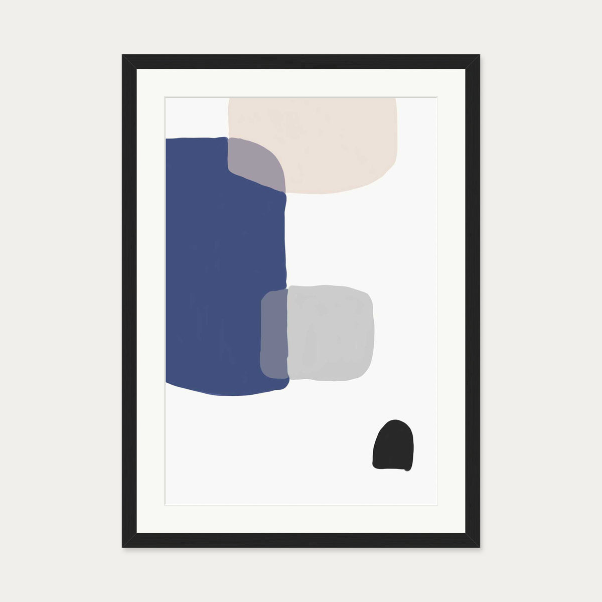 Abstract Blue Shapes Art Print — 50 x 70 cm — Black Frame
