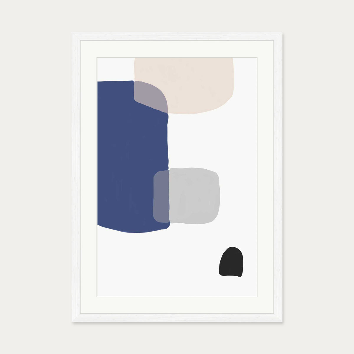 Abstract Blue Shapes Art Print — 50 x 70 cm — White Frame
