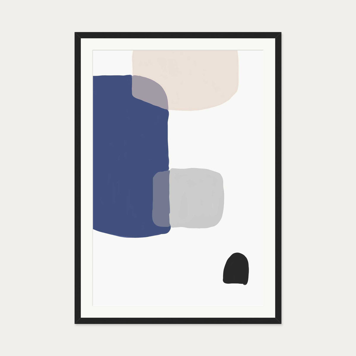 Abstract Blue Shapes Art Print — 70 x 100 cm — Black Frame