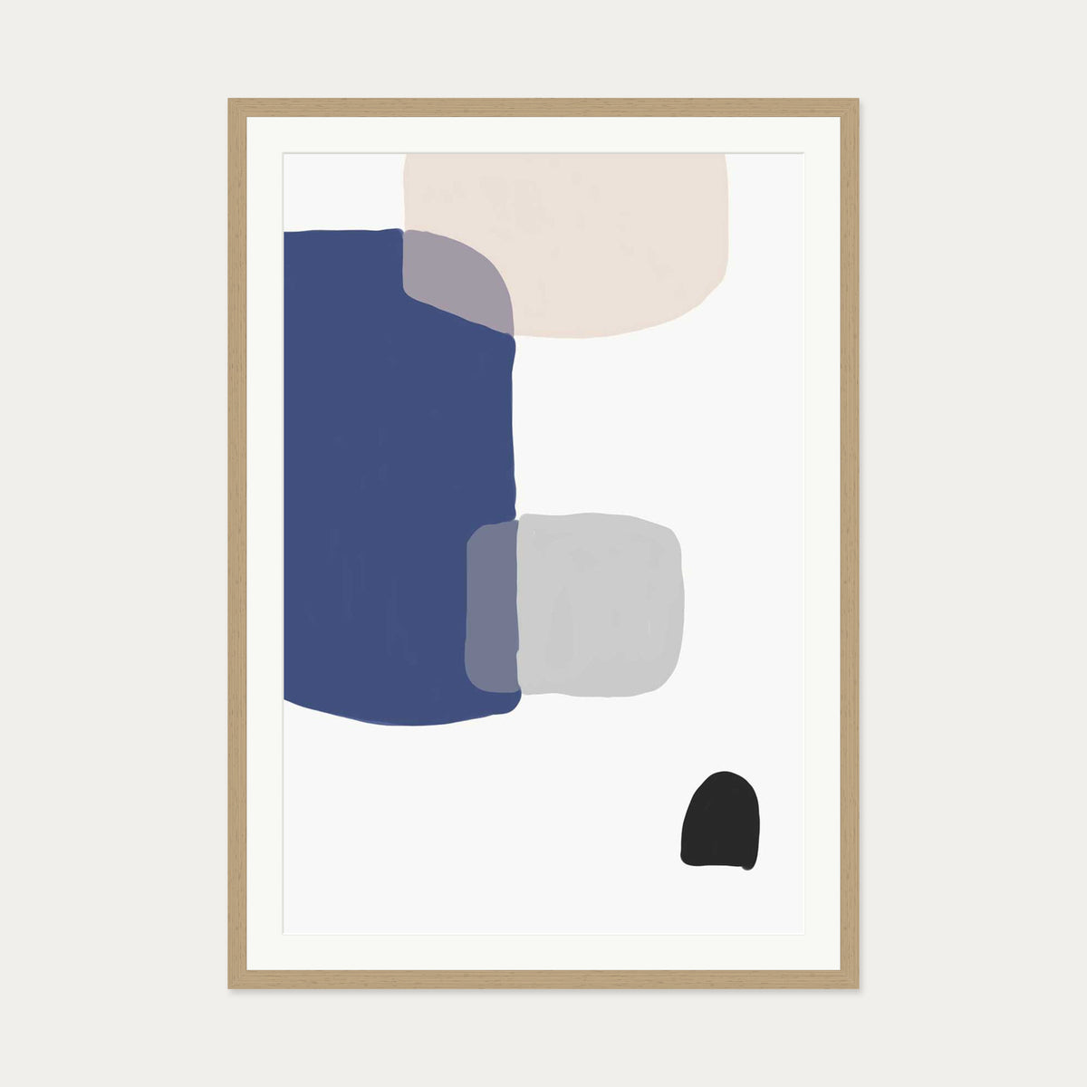 Abstract Blue Shapes Art Print — 70 x 100 cm — Oak Frame