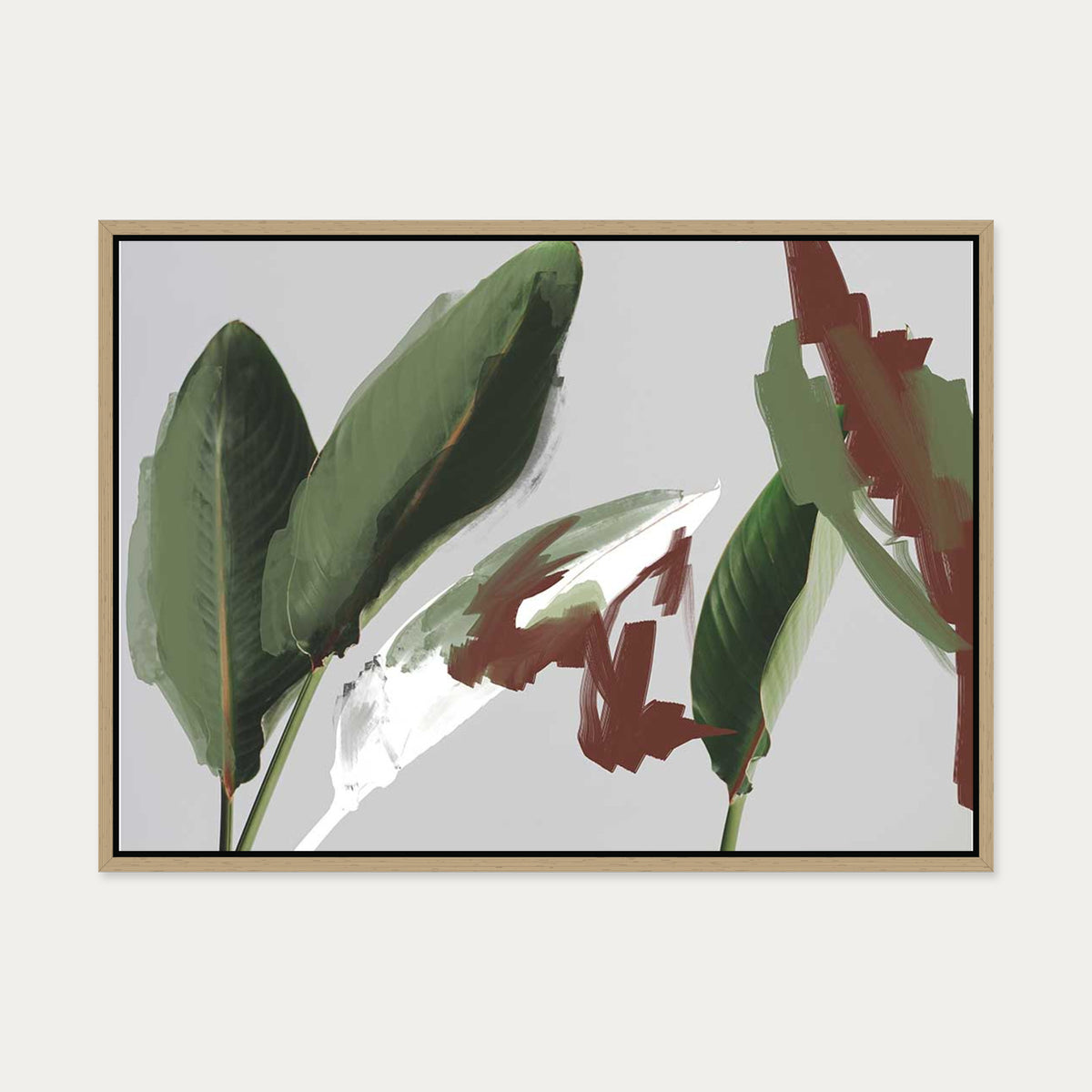 Abstract Botanical Leaves Canvas Art — 50 x 70 cm — Oak Frame