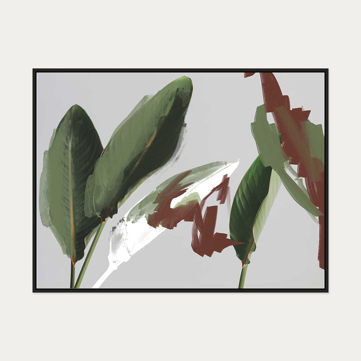 Abstract Botanical Leaves Canvas Art — 90 x 120 cm — Black Frame