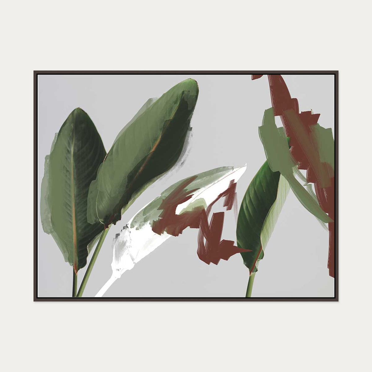 Abstract Botanical Leaves Canvas Art — 90 x 120 cm — Brown Frame
