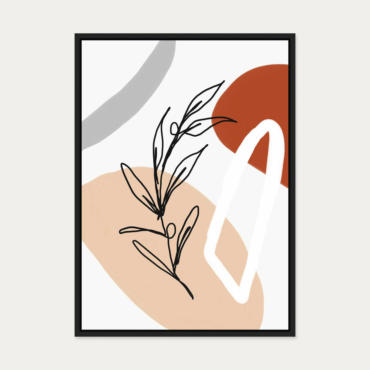 Abstract Botanical Shapes Canvas Art — 50 x 70 cm — Black Frame