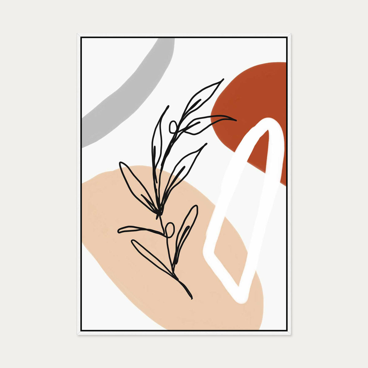 Abstract Botanical Shapes Canvas Art — 70 x 100 cm — White Frame