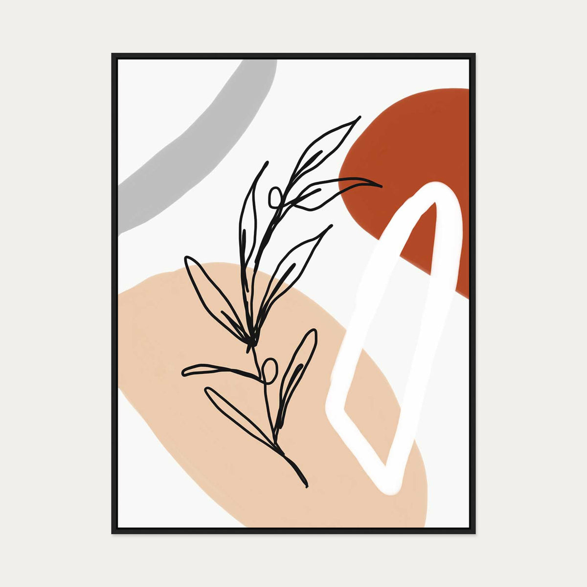 Abstract Botanical Shapes Canvas Art — 90 x 120 cm — Black Frame